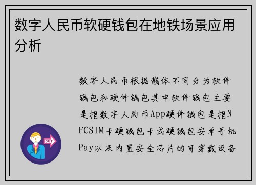 数字人民币软硬钱包在地铁场景应用分析